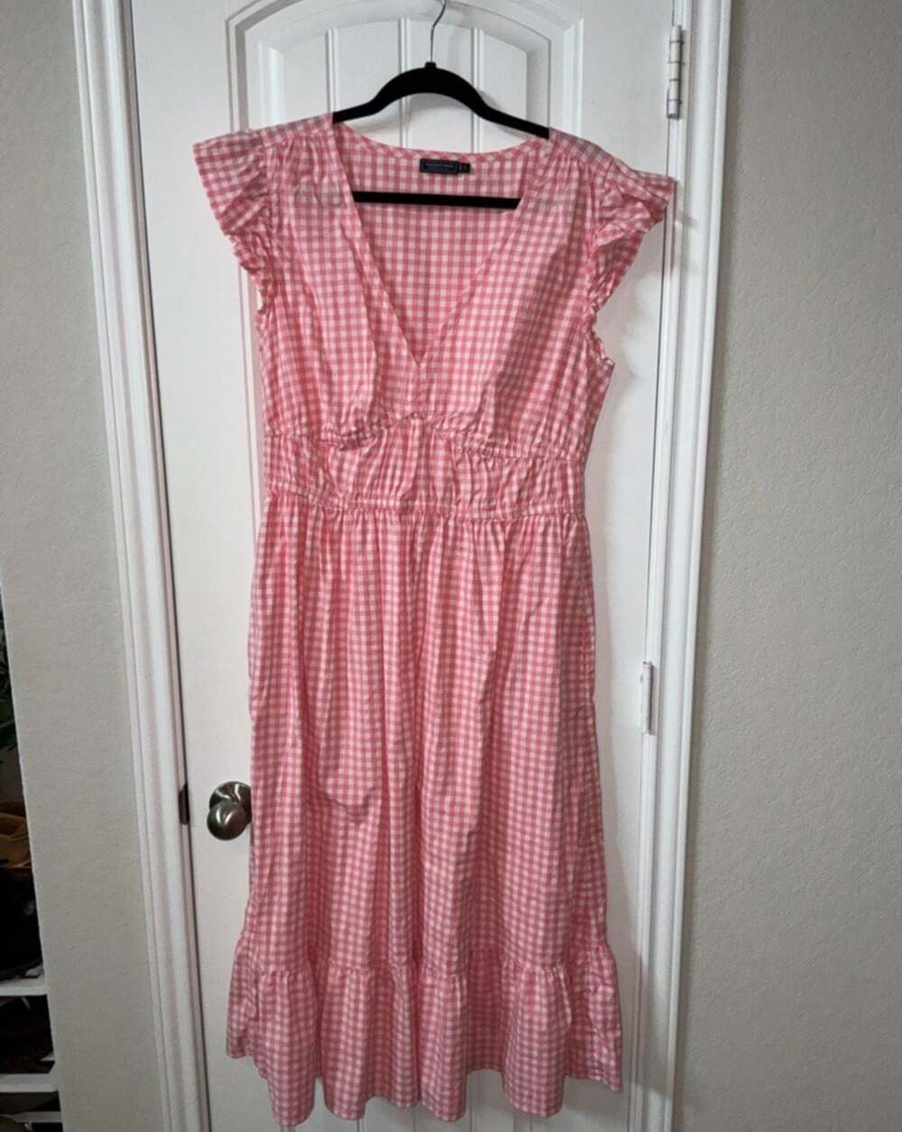 Vineyard Vines Pink Gingham Poplin Flutter Sleeve Dress preppy cottage core Barb